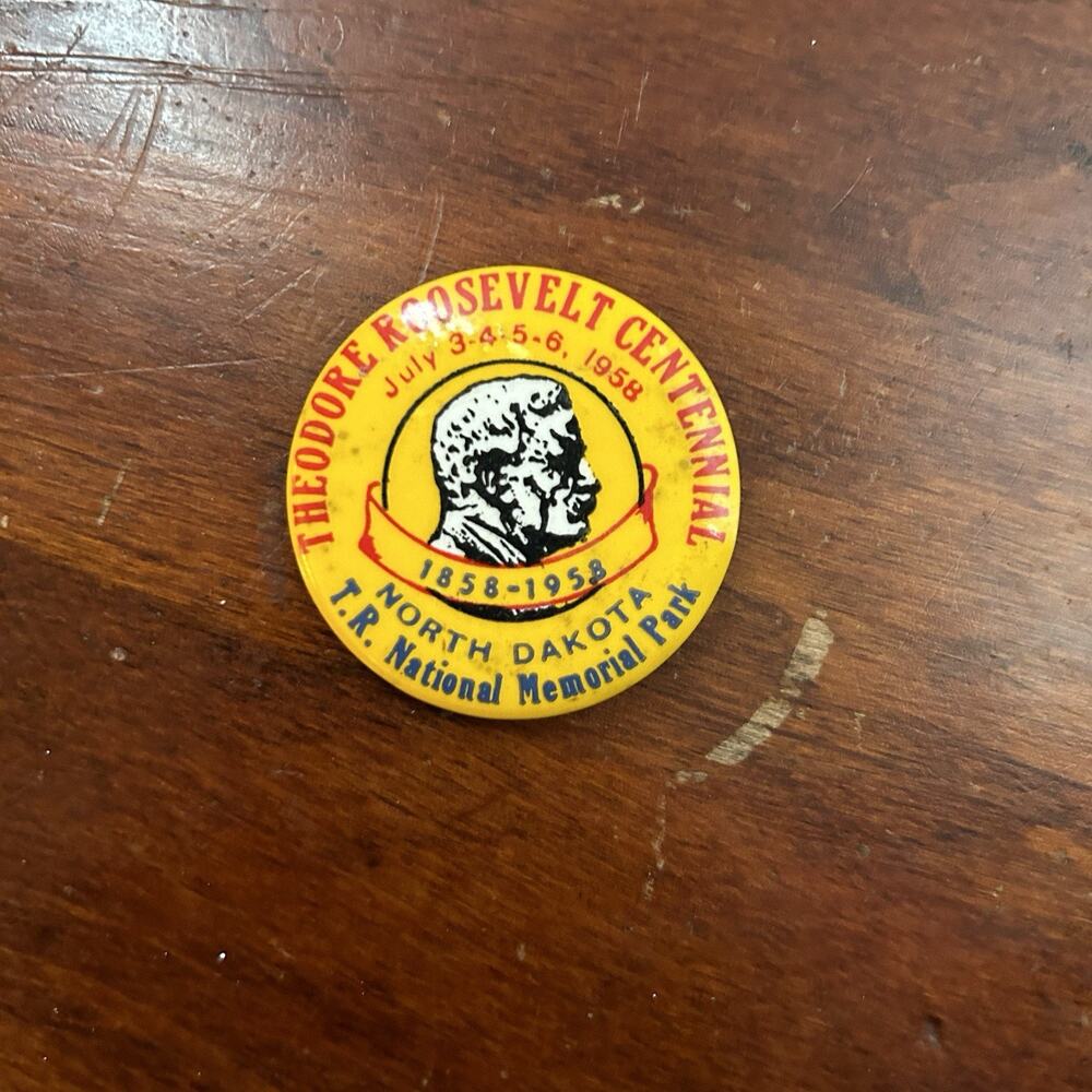 Vintage 1958 Theodore Roosevelt Centennial Pin T.R. National Memorial Park ND